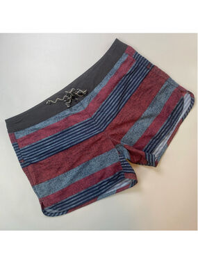 Patagonia Board Shorts 12 Wavefarer 5” Red Blue Striped Swim Granola Gorpcore